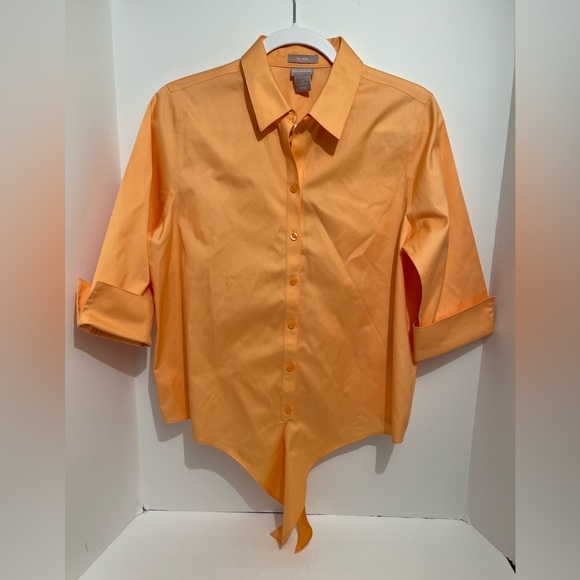 Chico’s No-Iron Tie-Front Button Down 3/4” Sleeve Shirt Size 0,4/6,S Cantaloupe - Picture 1 of 9